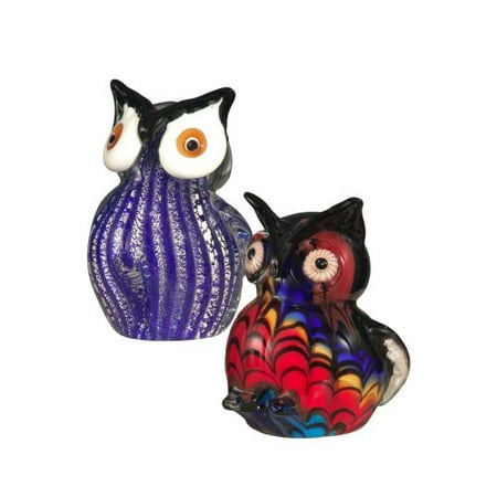 Dale Tiffany AS12050 2-Piece Owl Figurines with Hand Blown Art Glass