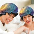 thumbnail image 6 of Shower Caps,Colorful Galaxy Pattern Waterproof Shower Cap for Women 4 Pieces,Double Reusable Hair Cover for Shower PEVA Elastic Stretch Hem, 6 of 7