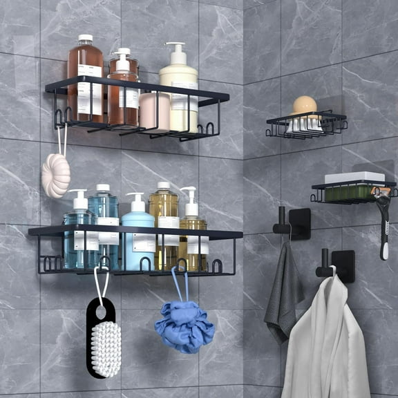 Shower Shelves 6 Pack, Adhesive Shower Caddy, Rustproof Stainless Steel Large Capacity Shelves for Bathroom Organizer, Shower Caddy Apartment, No Drilling Shelves for Bathroom Storage