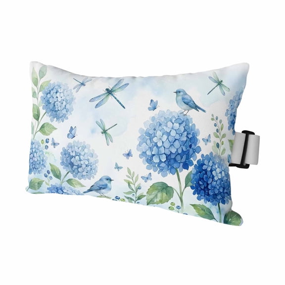 Watercolor Floral Outdoor Pillows for Chaise Lounge Chair Waterproof Lumbar Pillows with Insert&Adjustable Strap Beach Headrest Pillow Spring Flowers Dragonfly Botanical Blue Pool Pillow 11"x16"