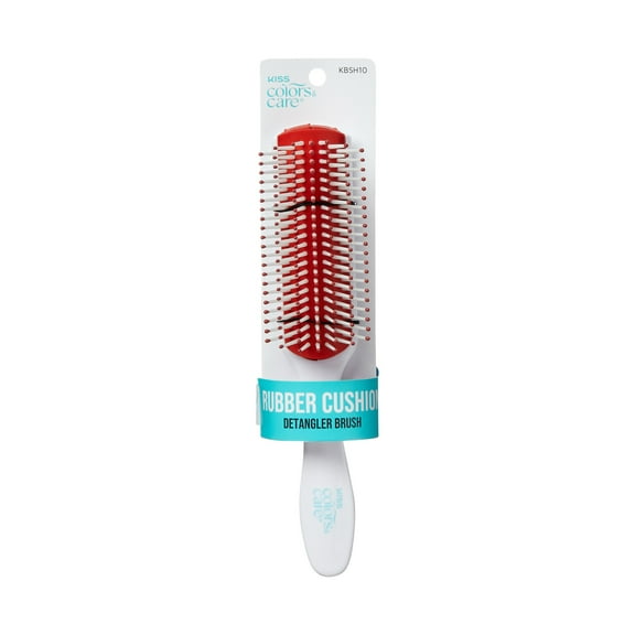 KISS Colors & Care Rubber Cushion Detangler Brush, Nylon Bristle Hair Brush, White