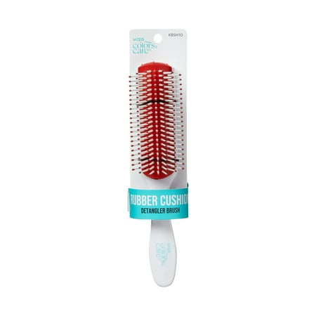 KISS Colors & Care Rubber Cushion Detangler Brush, Nylon Bristle Hair Brush, White