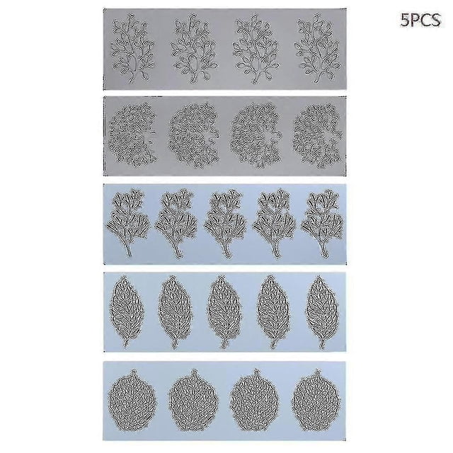 Silicone Cake Mold 5-Piece Set with Coral Leaf Lace Design - Reusable Baking Mat, Fondant Mould for Sugar Craft