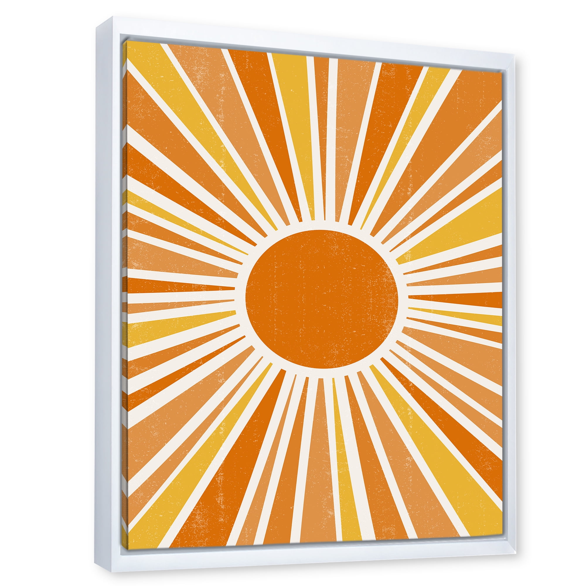 Designart 'Minimal Bright Shining Orange Sun Rays I' Modern Framed Canvas Wall Art Print