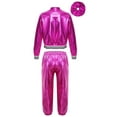 thumbnail image 2 of Hansber Kids Dance Outfit Tracksuit Girls Zip Up Street Jacket Coat and Cargo Pants Shiny Metallic Rose 8, 2 of 7
