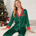 thumbnail image 3 of YWMJI Family Satin Silk Pajamas Sets Soft Button Down Long Sleeve Notch Collar Satin PJS Set Nightwear Loungewear Pajamas Side Pockets Casual Christmas Xmas Matching Pajamas Sets Olive Green 3M, 3 of 8