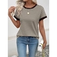 thumbnail image 4 of DOKOTOO Women's Short Sleeve T Shirts Summer Ribbed Knit Crewneck Striped Loose Basic Tee Casual Tops Blouses, 4 of 8