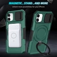 thumbnail image 6 of Allytech Magnetic Case for iPhone 12 Pro / 12 6.1" with Lens Slide Cover, [Non-Slip] [Military Grade Protection] Slim Shockproof Ring Stand Case Support Wireless Charging, Darkgreen, 6 of 10
