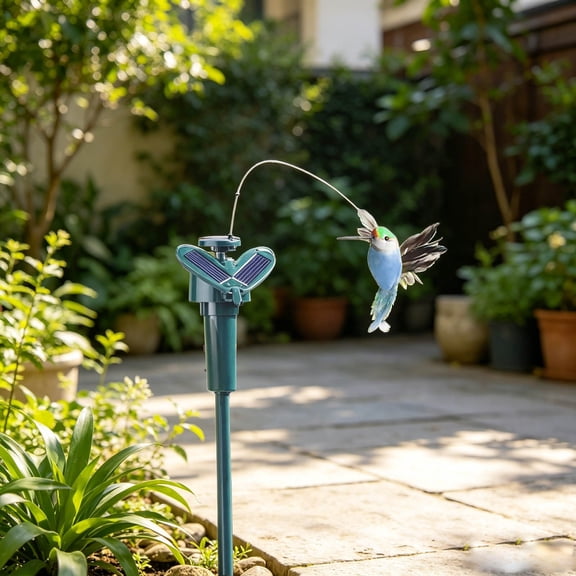 Solar Powered Hummingbird Garden Stake Outdoor Fluttering Bird Yard Decoration With Rotating Wing Motion For Patio Lawn Flower Bed 15.7x2.0 Inches