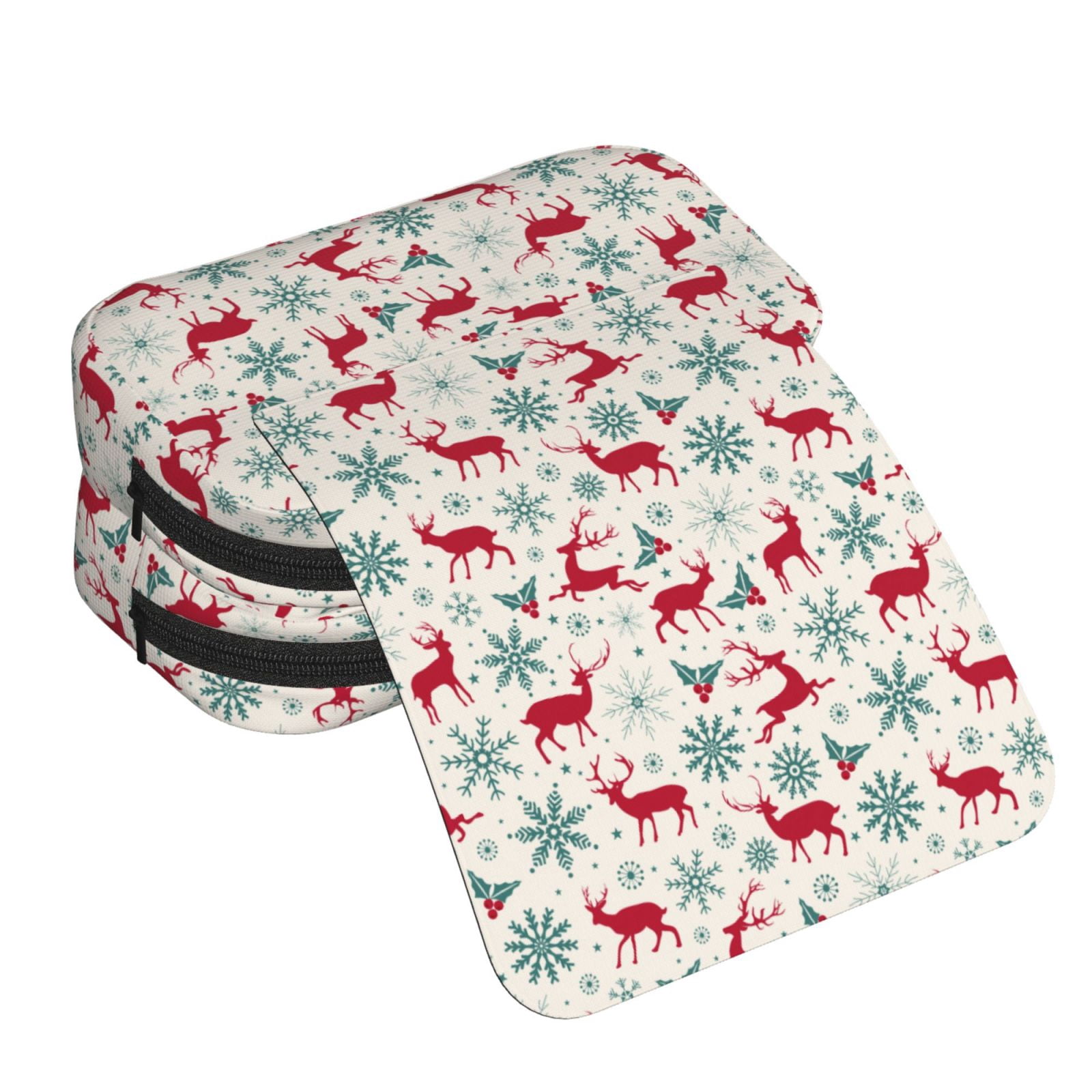 Rateoe Vintage Christmas Reindeer Pattern Double Clamshell Pen Case, Storage Organizer with Two Zipper Compartments– Holds Up to 50 Pencils & Pens