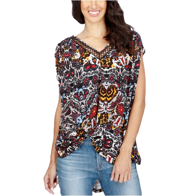 Blusa de rejilla alta y baja Lucky Brand para mujer multicolor extragrande