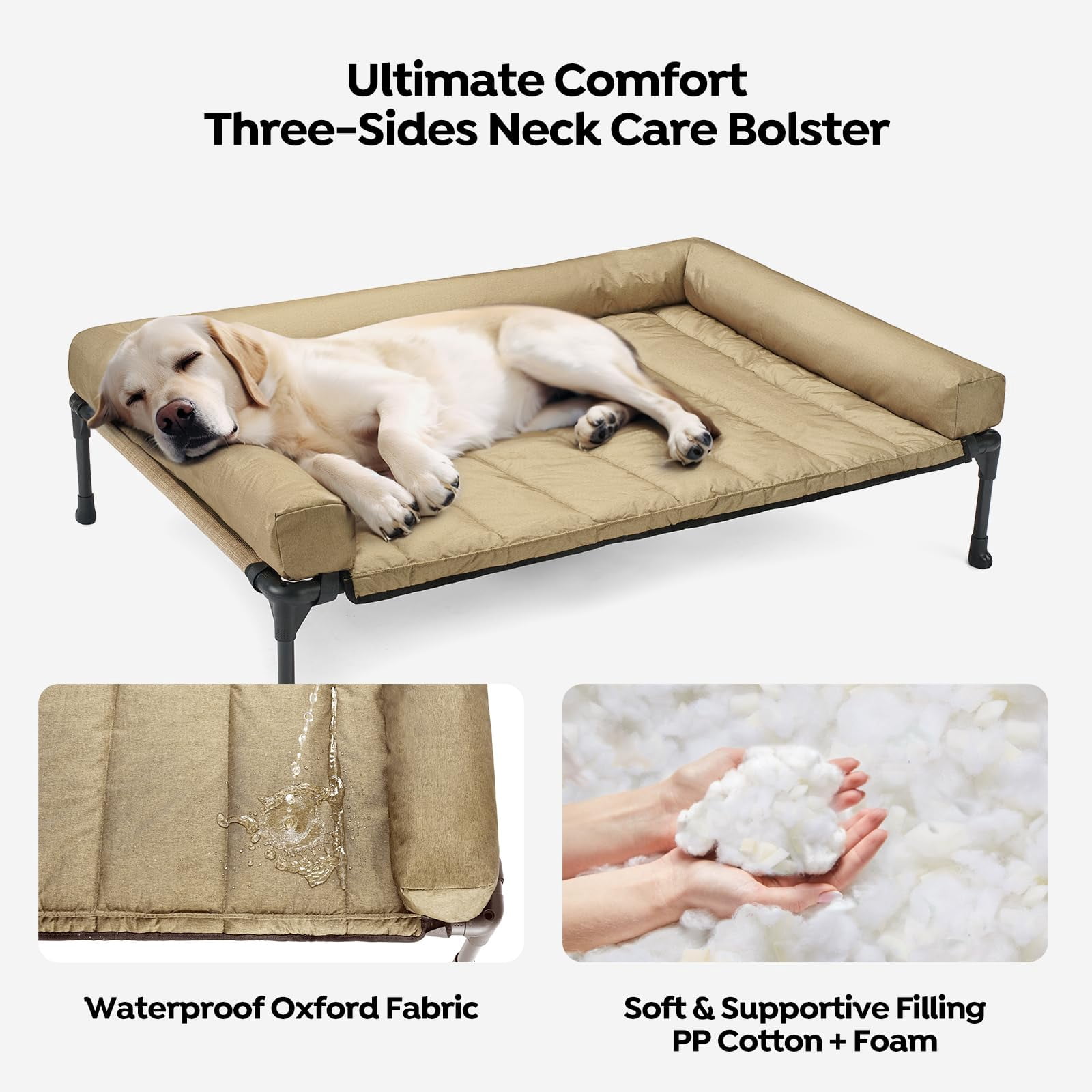 Elevated Dog Bed Add Removable Waterproof Bolster Cushion Mat  Raised Pet With Breathable Teslin Mesh No-slip Feet Couch For Indoor Outdoor 42x30inches Beige Cwc2331b