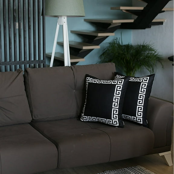 Decorative Throw Pillow Cover Set of 2 Greek Key 18" x 18" Black & White Square for Couch, Bedding