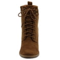 thumbnail image 3 of Ollio Women's Shoes Faux Suede or Faux Leather Lace Up Stacked High Heel Ankle Boots SSB09, 3 of 5