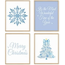 Hieng Red Christmas Winter Unframed Wall Art Prints, Tree Bell Snowflake Posters for Home Bedroom Livingroom Decor Set of 4