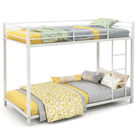 Topbuy Metal Bunk Bed Twin over Twin Low Profile Bunk Bed Frame with Full Length Guardrail Ladder Space saving Twin Size Bed White Walmart
