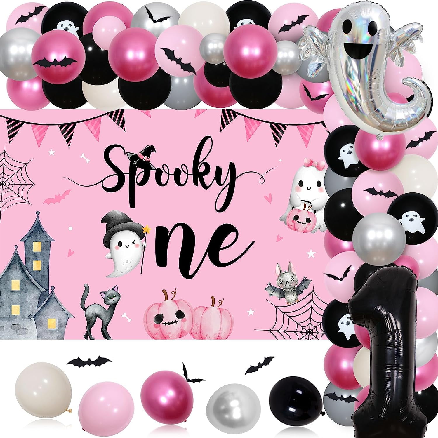 Pink Halloween Party Decorations. Spooky One Birthday Girl. 