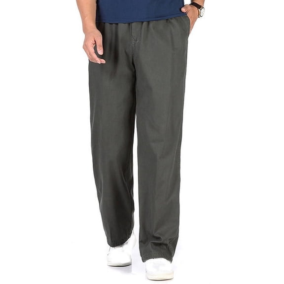 WREESH Men's Wide Leg Sweatpants Solid Pure Cotton Elastic Waist Straight Barrel Trousers Olive Green