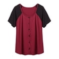 thumbnail image 3 of EKOUAER Button Pajamas For Women Round Necked Floral Pj Sets Casual Loungewear Short Sleeve Pajamas Comfy Outfits Soft Nightwear Red Flower, 3 of 6