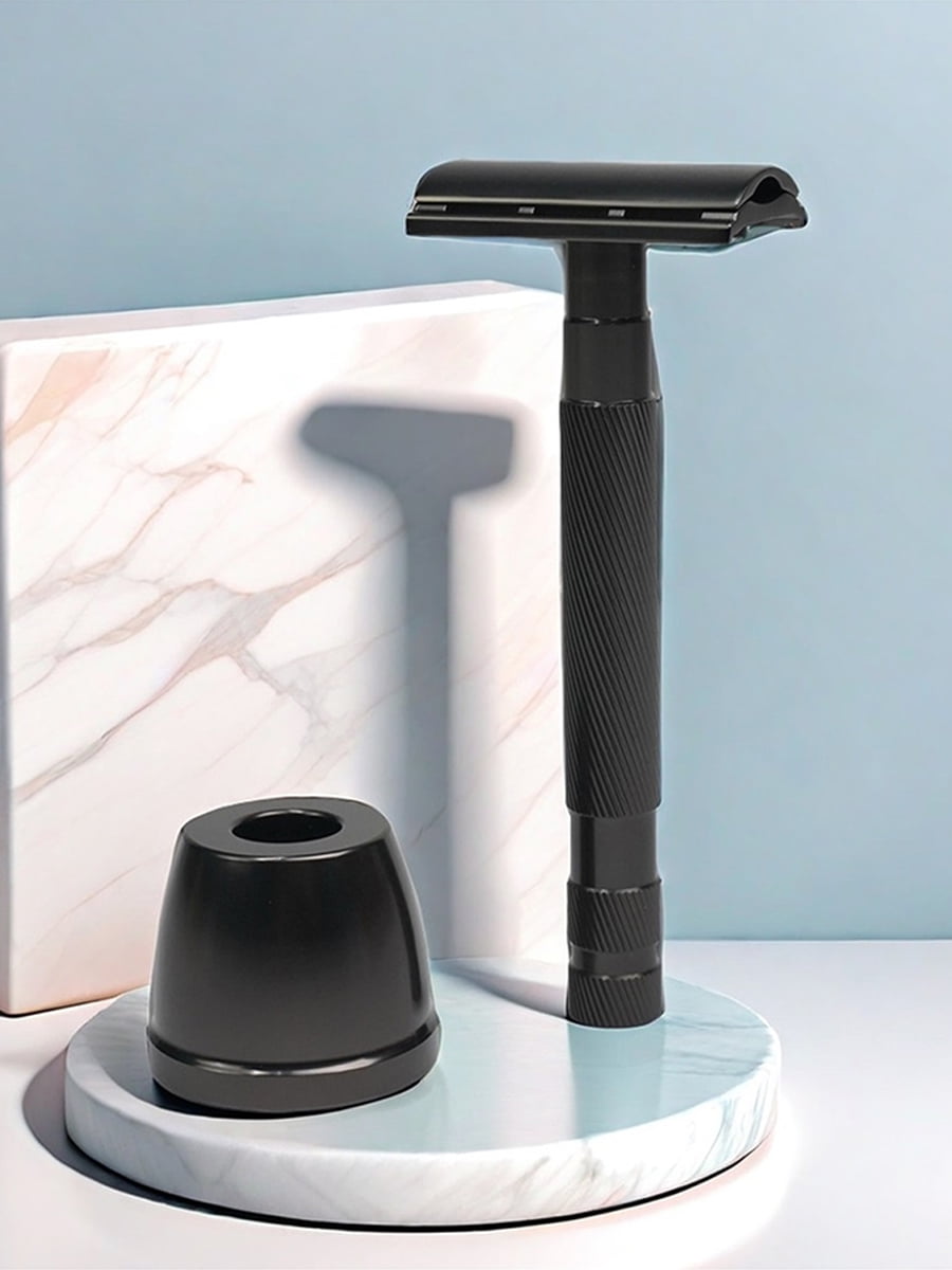 Waysh Classic Double Edge Safety Razor Gift Set for Men with Knurled Non-Slip Handle, Includes Stand & 20 Blades, Gunmetal Grey