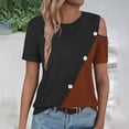thumbnail image 5 of Cold Shoulder Tops for Women Plus Size Shirt Summer Casual Crew Neck Color Block Button Blouse, 5 of 7