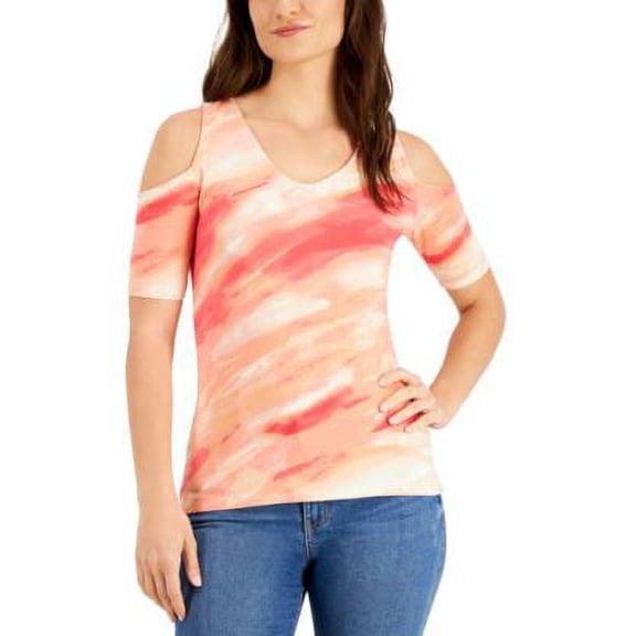 MSRP $40 Willow Drive Printed Cold-Shoulder Top Orange Size Medium