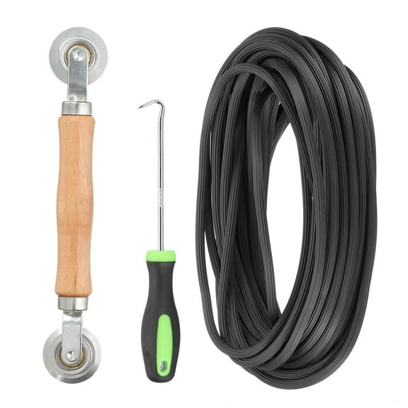 Screen Repair Kit, 0.18"x 24.9 ft Window Screen Spline Roller and Hook, Black