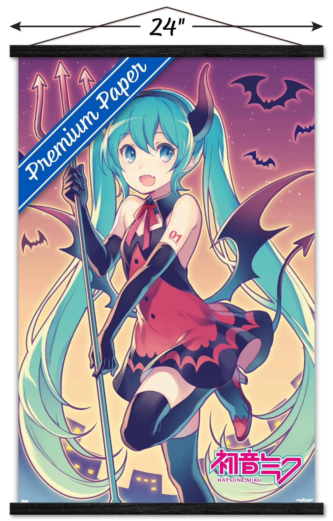 Hatsune Miku - Bats Wall Poster with Magnetic Frame, 22.375" x 34"