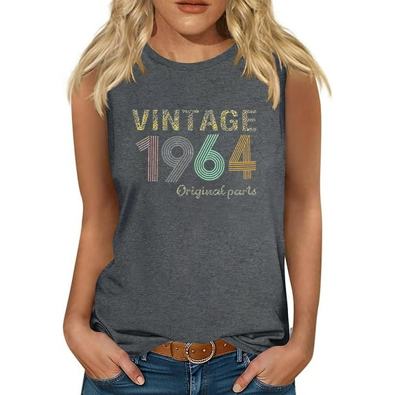 60th Birthday Tank Tops for Women Vintage 1964 Graphic Party T-Shirts Cute Crewneck Sleeveless Gifts Tees