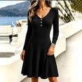 thumbnail image 5 of Tqcoqu Dresses for Women Long Sleeve Button V Neck Lightweight Ribbed Knit Casual Babydoll A Line Swing Flared Fall Dresses, 5 of 8