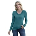 thumbnail image 3 of Womens Fall Clothes Long Sleeve Shirts Scoop Neck Ribbed Knit Slim Fitted Trendy Casual Tops Green L, 3 of 9