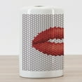 thumbnail image 3 of Feminine Ceramic Toothbrush Holder, Lips Illustration Cosmetics Pattern Womanly Ornamental Design, Decorative Versatile Countertop for Bathroom, 4.5" X 2.7", Grey and Red, by Ambesonne, 3 of 4