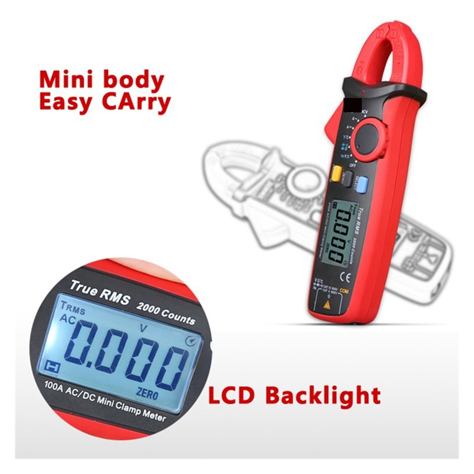 Mini Digital AC DC Current Clamp Meter Voltage Voltmeter 100A Ammeter Pliers Electrical Frequency Tester