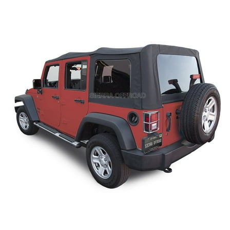 Sierra Offroad Soft Top for 2007 to 2009 Jeep Wrangler JK - Black, Sailcloth Vinyl - 4 Door Jeep Soft Top with Rear Plastic Tinted Windows - Factory Precision Fit Replacement - No Upper Door Skins