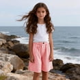 thumbnail image 3 of OGLCCG Girls Plaid Bermuda Shorts Knee Length Wide Leg Shorts with Pockets Loose Casual Elastic Waist Summer Shorts 4-14 Years, 3 of 7