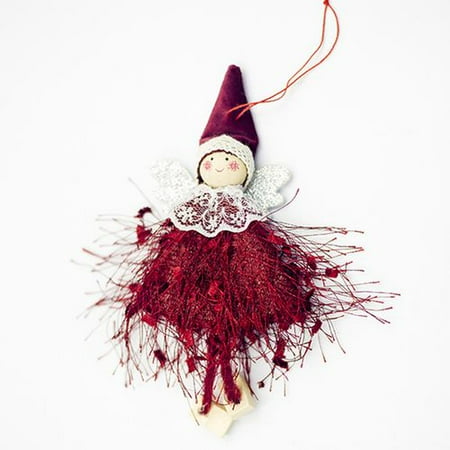 Michellem Christmas Tree Xmas Hang Ornament Wool Angel Doll Santa Claus Party Display Window Pendant Decor - White Santa