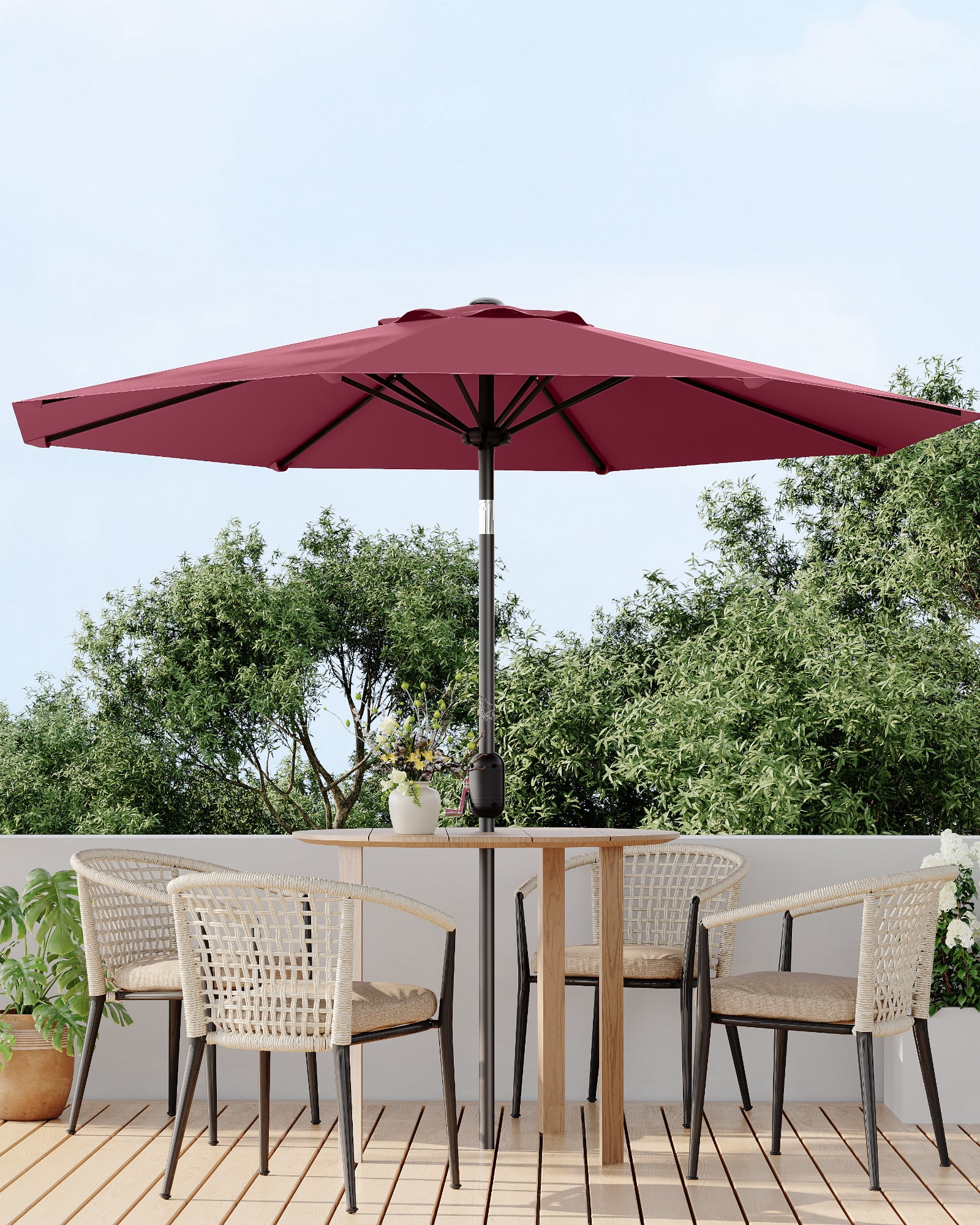 9FT Outdoor Patio Umbrella with Push Button Tilt and Crank, Market Umbrella 8 Sturdy Ribs UV Protection Waterproof Heavy-Duty Pool Umbrella for Deck, Backyard,Garden