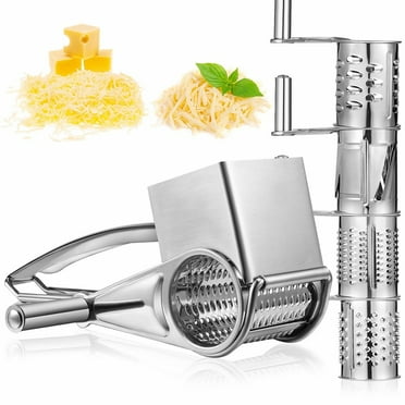Stainless Steel Rotary Cheese Grater, Handheld Parmesan Grater, Cheese Cutter Slicer Shredder with 4 Drum, for Hard Cheese, Chocolate, Nuts