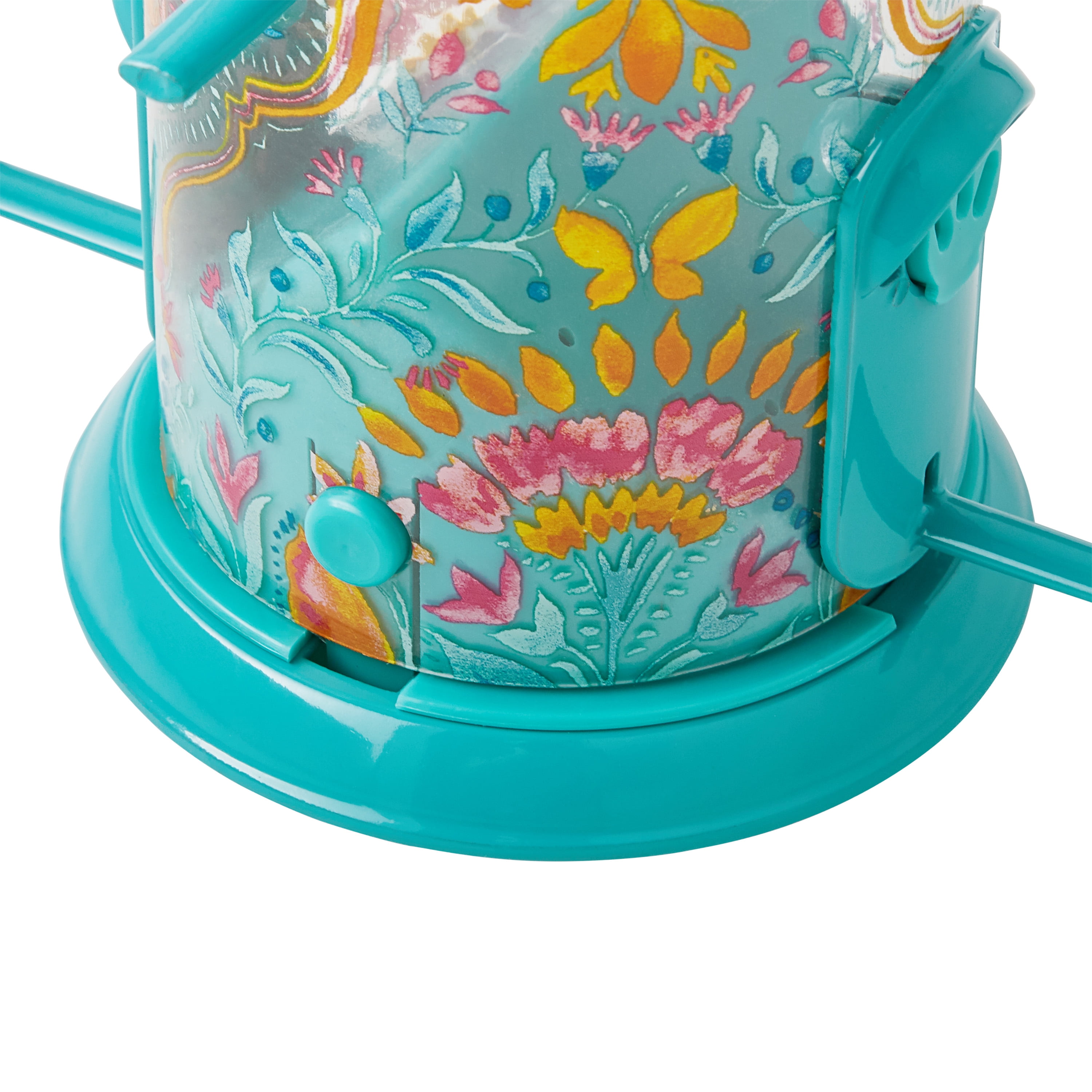 The Pioneer Woman Folk Geo Plastic Deluxe Easy Clean Tube Bird Feeder 2.8QT, Floral Teal