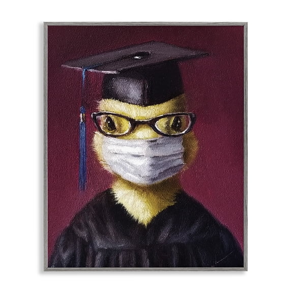Stupell Industries Eclectic Duckling Bird Graduate Face Mask over Red Gray Framed Giclee Art, 11 x 14, by Lucia Heffernan