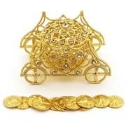 Elegant Gold Rhinestone Carriage Wedding Arras with 13 Coins Set 3.5" x 2" x 2.4"