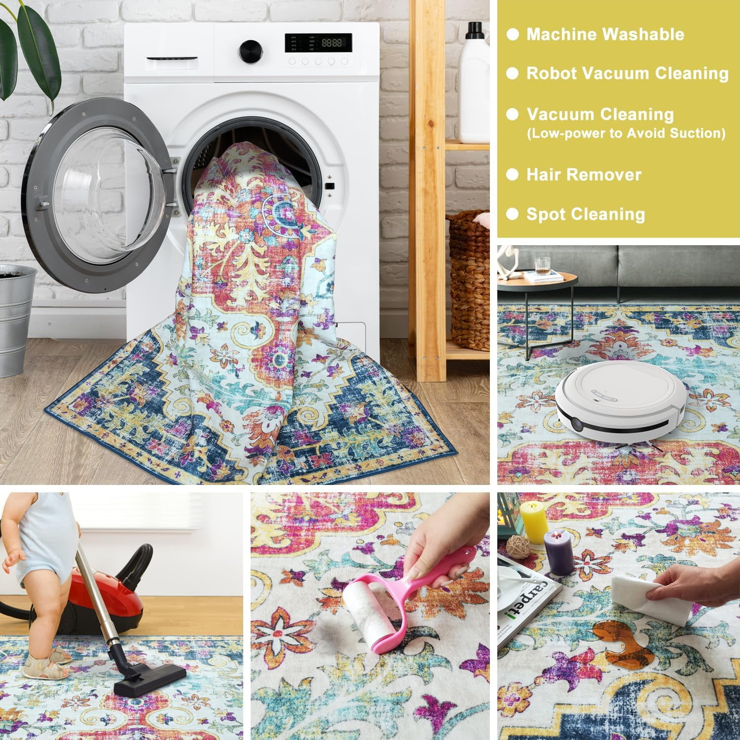 Mandala - Machine Washable Area Rugs 4 X 6 Ft, Stain Resistant Rug, Durable Polyester Material, Patterned & Colorful Rug, Bedroom & Living Room Rug, Room & Modern Home Decor - Blue