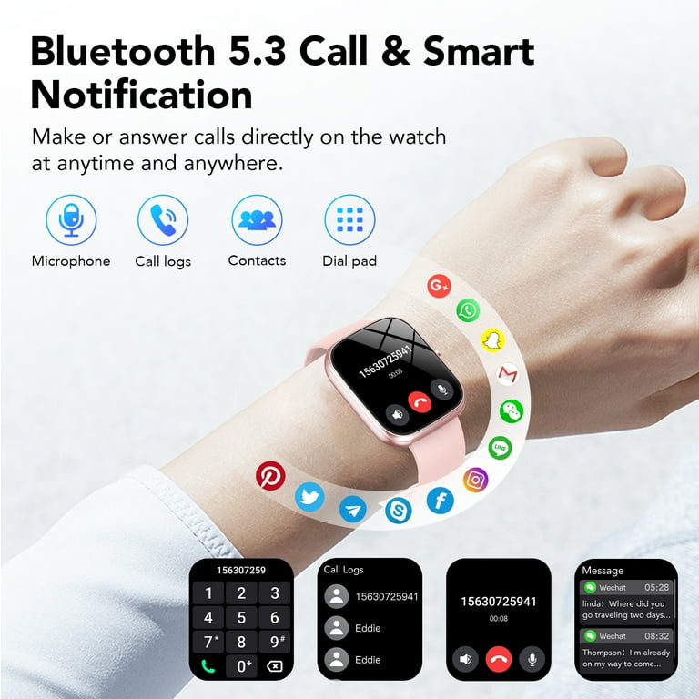 Smart Watch for Android and iPhone IP68 Waterproof Smartwatch for Women Men 100 Sports Modes 1.91 inch Fitness Tracker Smart Watch with Bluetooth Call Answer Make Calls for Gift Pink Walmart