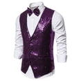 thumbnail image 2 of Blekii Men's Suit Vest Slim Fit Business Wedding Sleeveless Tank - Golden Sequin Design, Includes Matching Cravat - Perfect for Formal Events, Wedding Party, Performance Costume,, 2 of 5