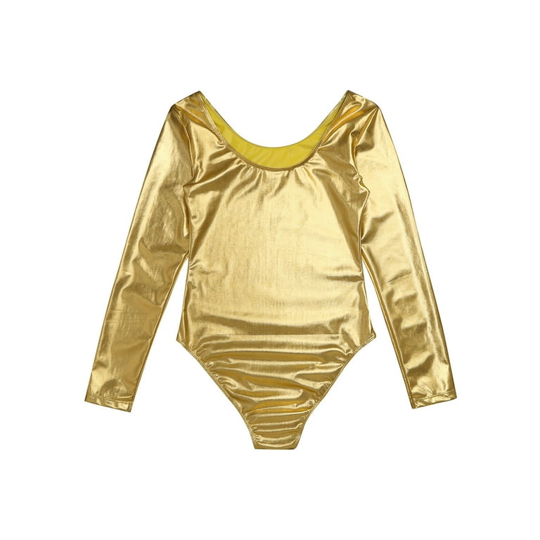 YEAHDOR Mens Shiny Long Sleeve Ballet Dance Bodysuit Patent Leather  Gymnastics Leotard Bodycon Unitard Costume Gold 3XL