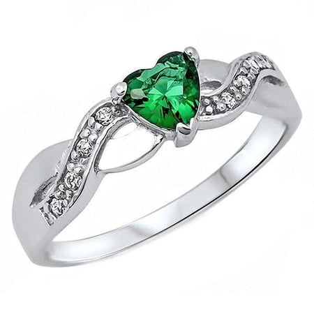 Pakuna: 0.6ct Heart-cut Emerald Ice CZ Crossover Infinity Promise Ring Sterling Silver sz 6.5