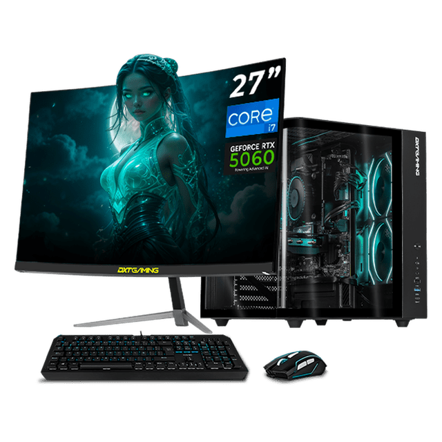 PC Gamer Completa IA DXT GAMING NVIDIA GeForce RTX 5060 Intel Core i7 14700F 16GB DDR5 SSD 1TB Monitor Curvo 27 180Hz WIFI BT Black Productividad Versátil Acelerada con IA