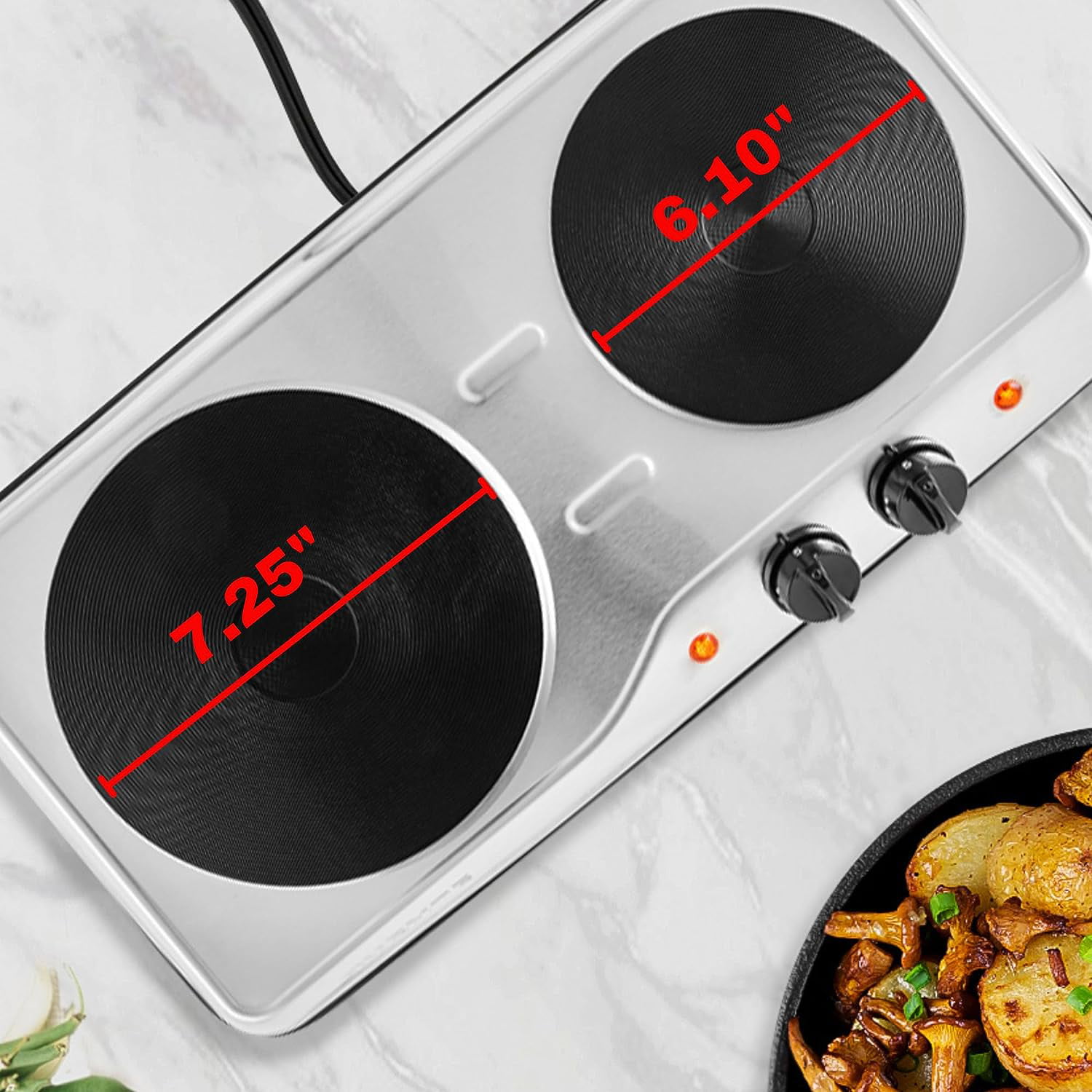 OVENTE Electric Countertop Double Burner, 1700W Cooktop with 7.25