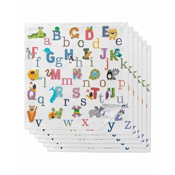 nqOlkjepod Colorful Alphabet Cloth Napkins Set of 6 Reusable Dinner Napkins, Cartoon Animal Color Block Art Cocktail Napkin Washable Table Napkins for Wedding/Holiday Party/Baby Shower 20"x20"