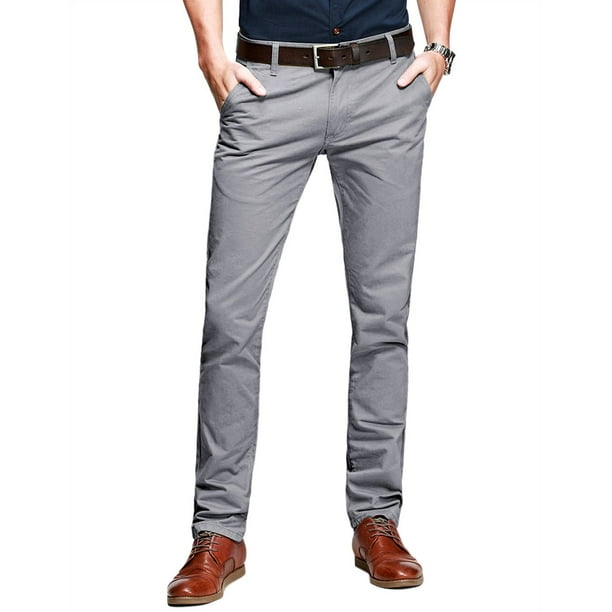 Pantalones casuales que combinan con la parte delantera plana y delgada para hombre, color gris